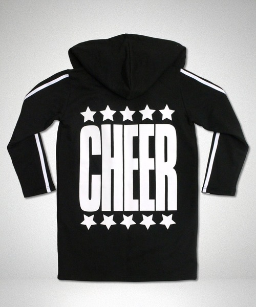 CHEER(チアー)の「バックプリント裏起毛ロングフードコーディガン(パーカー・レディース・グレー/ブラック・S/M/L)」の7枚目の写真