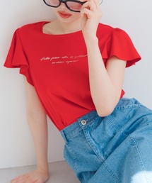 箔プリントフレア袖Tシャツ