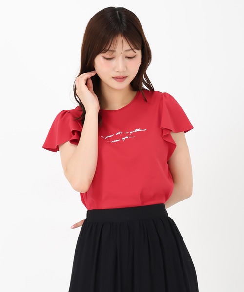 MISCH MASCH(ミッシュマッシュ)の「箔プリントフレア袖Tシャツ(Tシャツ/カットソー・レディース・レッド/ホワイト/ブルー/ブラック・フリ-)」の9枚目の写真