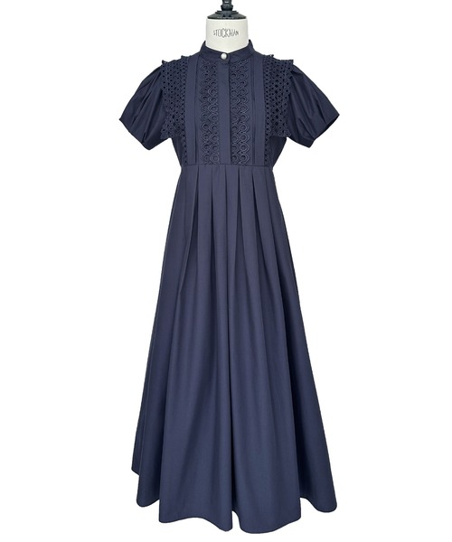 洗える｜スタンドカラーレースシャツワンピース｜レディースおしゃれきれいめオフィスカジュアル通勤服リゾートロングワンピシャツワンピ