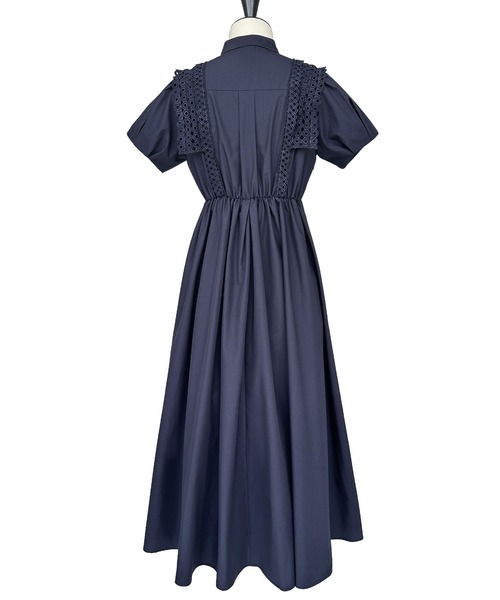 洗える｜スタンドカラーレースシャツワンピース｜レディースおしゃれきれいめオフィスカジュアル通勤服リゾートロングワンピシャツワンピ