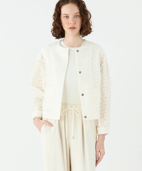 BALLSEY（ボールジィ）の「アリッサムカットジャカード クルーネックジャケット（ノーカラージャケット・レディース・ホワイト/イエロー・36）」の4枚目の写真