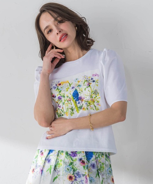 Viaggio Blu(ビアッジョブルー)の「フラワープリントTシャツ≪洗濯機で洗える≫(Tシャツ/カットソー・レディース・ブルー系その他/ピンク系その他・M/S/L)」の3枚目の写真