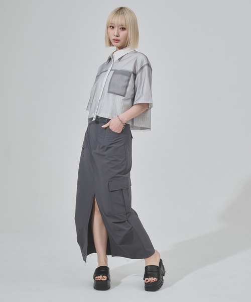 ENVYM（アンビー）の「チュールドッキング半袖ストライプショートシャツ（シャツ/ブラウス・レディース・ホワイト・FREE）」の7枚目の写真