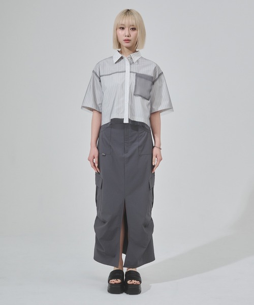 ENVYM（アンビー）の「チュールドッキング半袖ストライプショートシャツ（シャツ/ブラウス・レディース・ホワイト・FREE）」の9枚目の写真