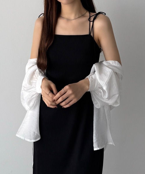 callautia（カラウティア）の「【取り外し可能カップ付き】バッククロスリブキャミワンピース[高身長サイズMT/低身長サイズS有り]（ワンピース・レディース・チャコール/ブラック/ベージュ・LARGE/MEDIUM/MT/SMALL）」の6枚目の写真