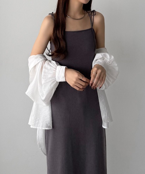 callautia（カラウティア）の「【取り外し可能カップ付き】バッククロスリブキャミワンピース[高身長サイズMT/低身長サイズS有り]（ワンピース・レディース・チャコール/ブラック/ベージュ・LARGE/MEDIUM/MT/SMALL）」の11枚目の写真