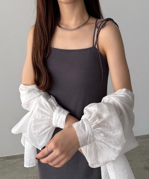 callautia（カラウティア）の「【取り外し可能カップ付き】バッククロスリブキャミワンピース[高身長サイズMT/低身長サイズS有り]（ワンピース・レディース・チャコール/ブラック/ベージュ・LARGE/MEDIUM/MT/SMALL）」の12枚目の写真