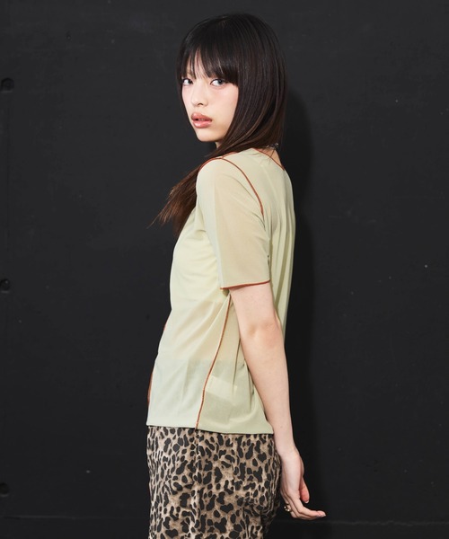 DIP IN CHOCOLATE(ディップインチョコレート)の「パイピングシアーカットソー【DIP IN CHOCOLATE】(Tシャツ/カットソー・レディース・ブラック/グリーン/グレー・F)」の21枚目の写真