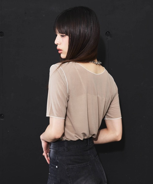 DIP IN CHOCOLATE(ディップインチョコレート)の「パイピングシアーカットソー【DIP IN CHOCOLATE】(Tシャツ/カットソー・レディース・ブラック/グリーン/グレー・F)」の7枚目の写真