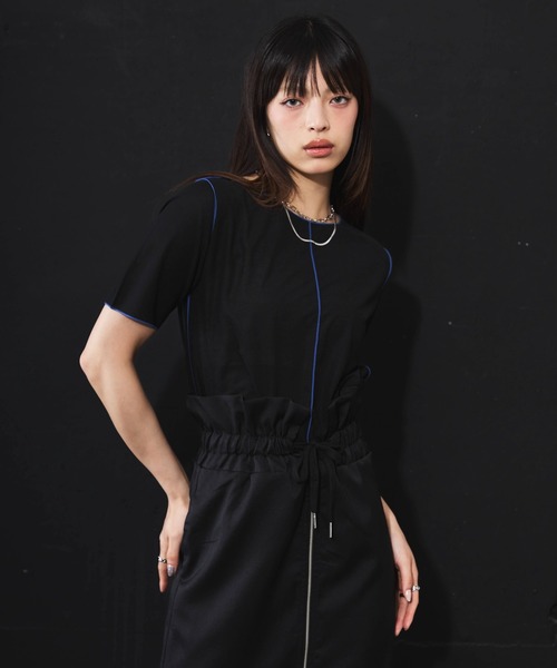 DIP IN CHOCOLATE(ディップインチョコレート)の「パイピングシアーカットソー【DIP IN CHOCOLATE】(Tシャツ/カットソー・レディース・ブラック/グリーン/グレー・F)」の15枚目の写真