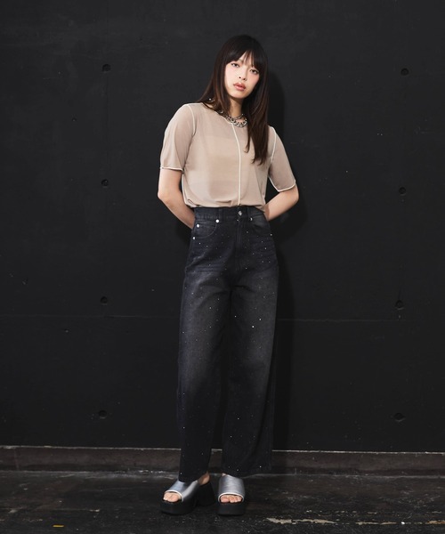 DIP IN CHOCOLATE(ディップインチョコレート)の「パイピングシアーカットソー【DIP IN CHOCOLATE】(Tシャツ/カットソー・レディース・ブラック/グリーン/グレー・F)」の9枚目の写真