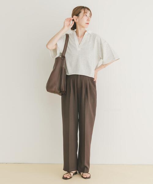 ITEMS URBANRESEARCH（アイテムズ アーバンリサーチ）の「ミニ裏毛スキッパーポロ（ポロシャツ・レディース・ブラウン/グレー・FREE）」の6枚目の写真