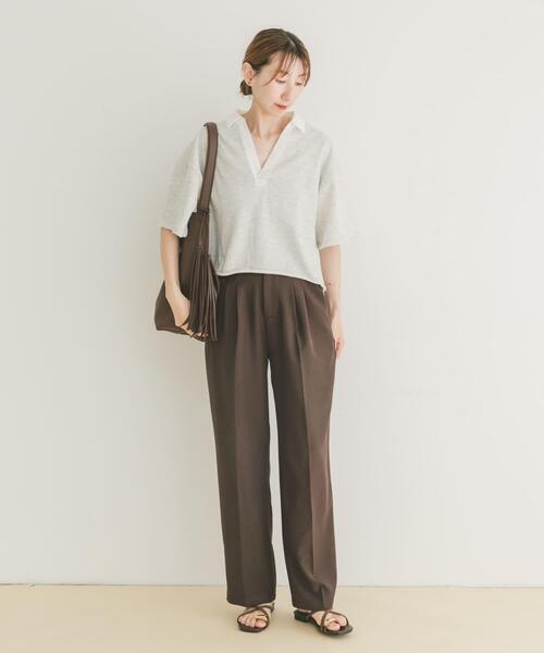 ITEMS URBANRESEARCH（アイテムズ アーバンリサーチ）の「ミニ裏毛スキッパーポロ（ポロシャツ・レディース・ブラウン/グレー・FREE）」の7枚目の写真