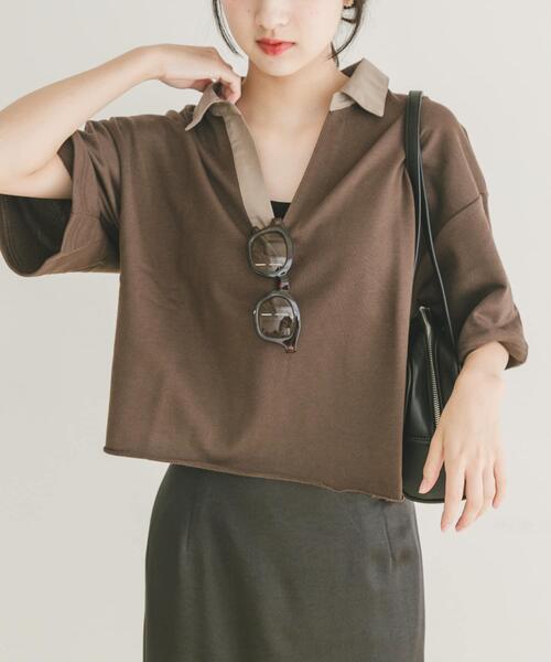 ITEMS URBANRESEARCH（アイテムズ アーバンリサーチ）の「ミニ裏毛スキッパーポロ（ポロシャツ・レディース・ブラウン/グレー・FREE）」の11枚目の写真