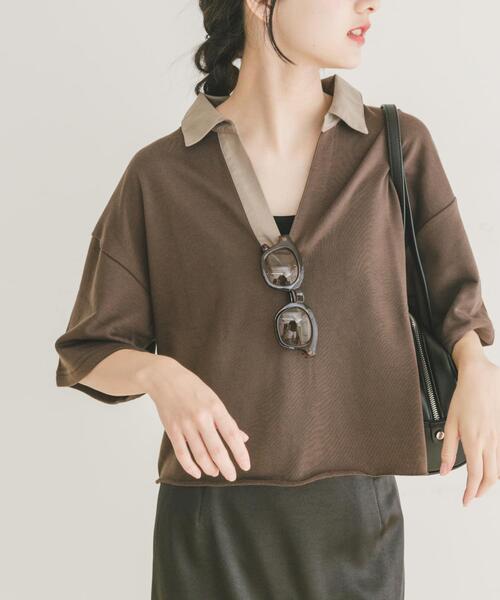 ITEMS URBANRESEARCH（アイテムズ アーバンリサーチ）の「ミニ裏毛スキッパーポロ（ポロシャツ・レディース・ブラウン/グレー・FREE）」の12枚目の写真