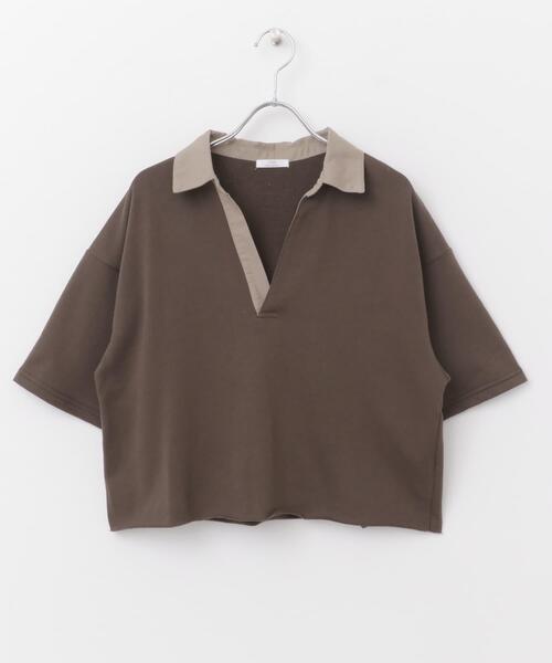 ITEMS URBANRESEARCH（アイテムズ アーバンリサーチ）の「ミニ裏毛スキッパーポロ（ポロシャツ・レディース・ブラウン/グレー・FREE）」の16枚目の写真
