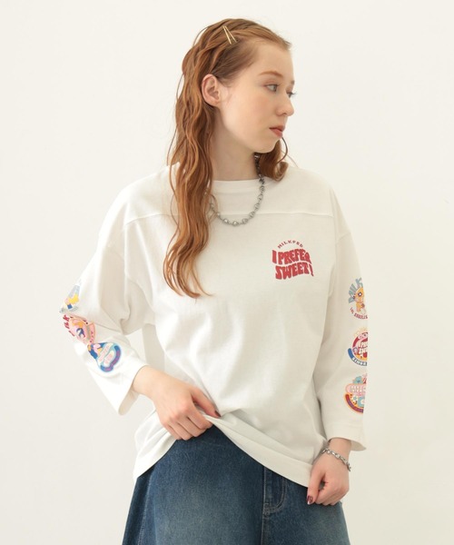 MILKFED.（ミルクフェド）の「70S LOGO THREE QUARTER SLEEVE TOP（Tシャツ/カットソー・レディース・ホワイト/バーガンディー/チャコール・ONE SIZE）」の2枚目の写真