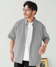 jiggys shop | ビックシルエット ストライプ ボタンダウン 半袖シャツ(シャツ/ブラウス)