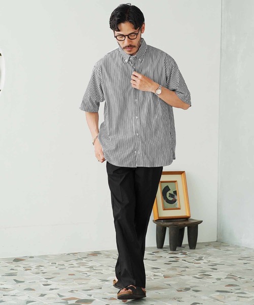 jiggys shop（ジギーズショップ）の「ビックシルエット ストライプ ボタンダウン 半袖シャツ（シャツ/ブラウス・メンズ・グレー系その他/ブルー系その他/ブルー系その他2・MEDIUM/LARGE/X-LARGE）」の9枚目の写真