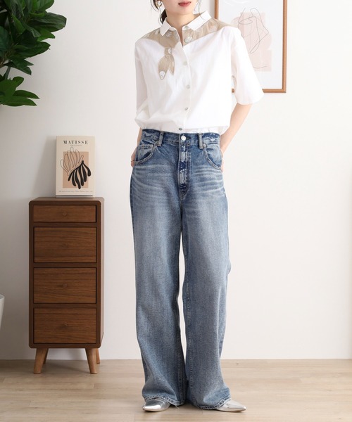 Emago(イマゴ)の「EMAGO ドットプリント花刺繍シャツ(シャツ/ブラウス・レディース・イエロー/ホワイト/チャコールグレー・FREE)」の5枚目の写真