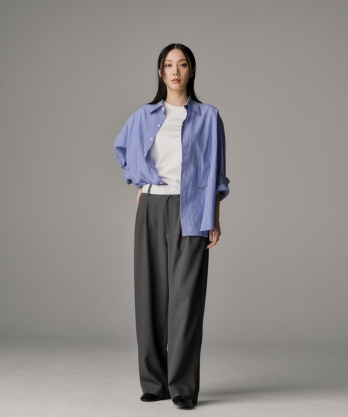 THE CLE（ザクレ）の「OVERSIZED STRIPED SHIRT / オーバーサイズストライプシャツ【オーバーサイズ】【ストライプ】 シャツ トップス メンズ（シャツ/ブラウス・メンズ・ホワイト/ブルー・SMALL/MEDIUM/LARGE）」の11枚目の写真
