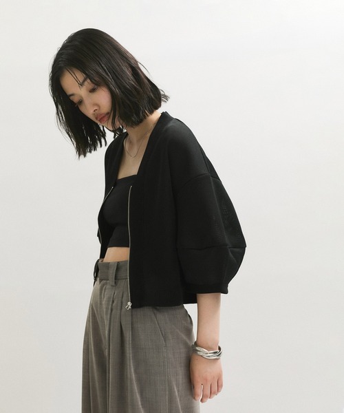 ADAM ET ROPE'（アダムエロペ）の「メッシュダンボールカーディガン（カーディガン/ボレロ・レディース・ブラック/ホワイト・FREE）」の20枚目の写真