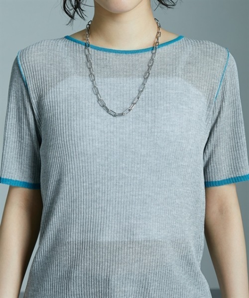 Soiunique（スワユニーク）の「麻タッチ配色デザインクルーネックトップス ［Soiunique］（Tシャツ/カットソー・レディース・アイボリー/杢グレー/チャコール・FREE）」の17枚目の写真
