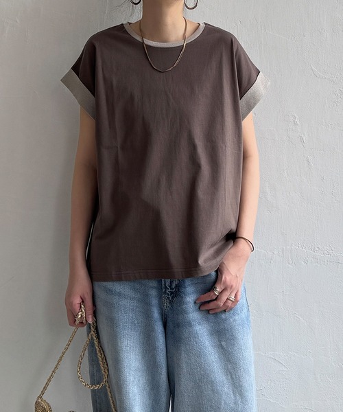 LBC(エルビーシー)の「ラメ袖フレンチTシャツ(Tシャツ/カットソー・レディース・ブラック/ホワイト/グリーン/ブラウン・M)」の3枚目の写真