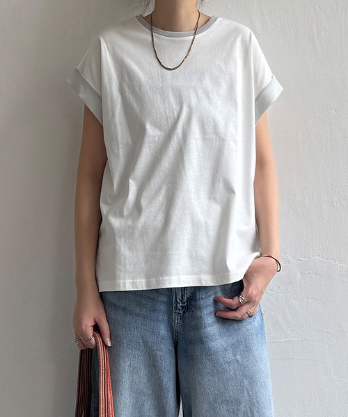 LBC(エルビーシー)の「ラメ袖フレンチTシャツ(Tシャツ/カットソー・レディース・ブラック/ホワイト/グリーン/ブラウン・M)」の1枚目の写真