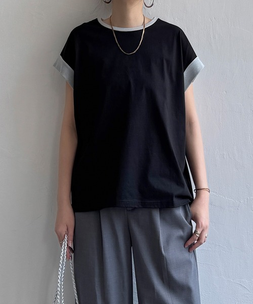LBC(エルビーシー)の「ラメ袖フレンチTシャツ(Tシャツ/カットソー・レディース・ブラック/ホワイト/グリーン/ブラウン・M)」の2枚目の写真
