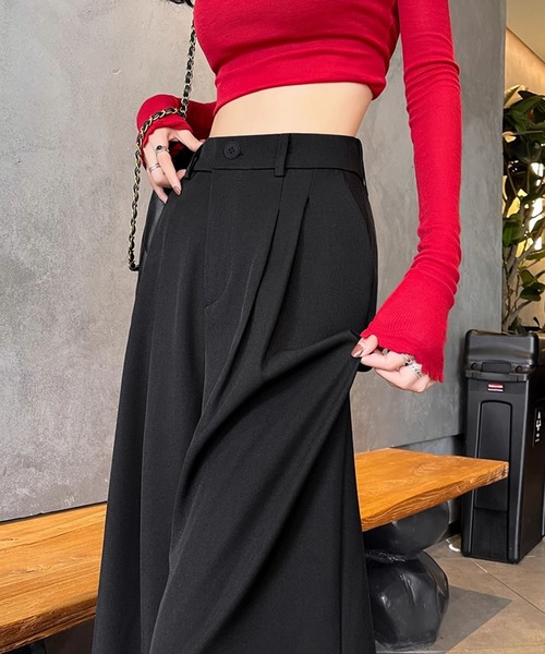 aimoha（アイモハ）の「ハイウエストタックワイドパンツ（スラックス・レディース・グレー/ブラック/ライトベージュ・LARGE/MEDIUM/SMALL）」の5枚目の写真