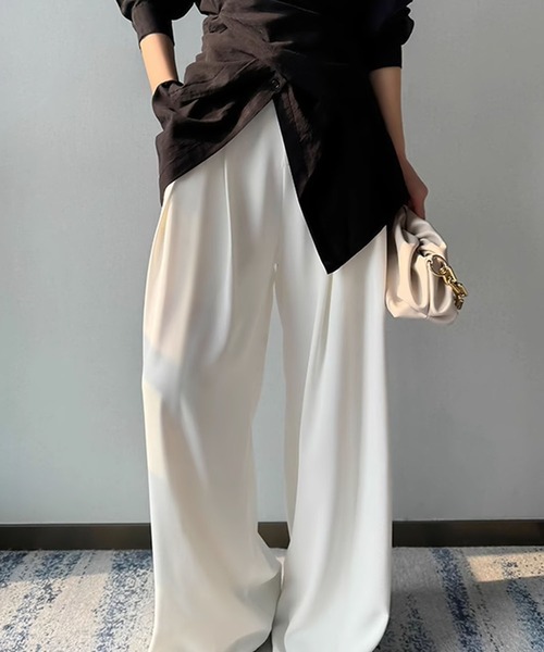 aimoha（アイモハ）の「ハイウエストタックワイドパンツ（スラックス・レディース・グレー/ブラック/ライトベージュ・LARGE/MEDIUM/SMALL）」の14枚目の写真