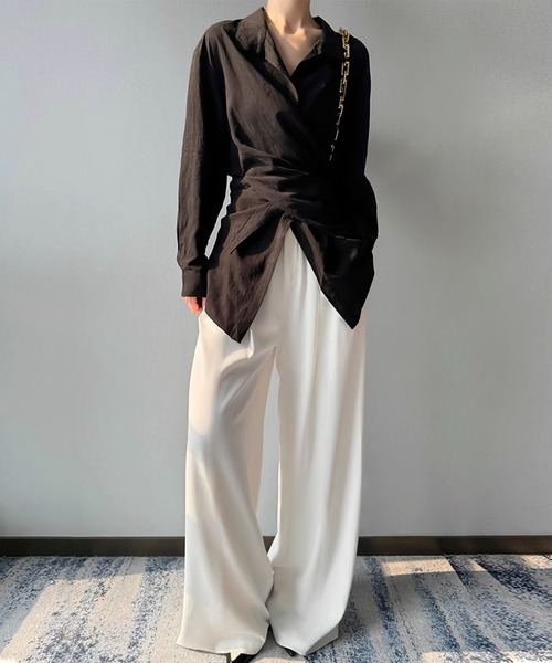 aimoha（アイモハ）の「ハイウエストタックワイドパンツ（スラックス・レディース・グレー/ブラック/ライトベージュ・LARGE/MEDIUM/SMALL）」の12枚目の写真