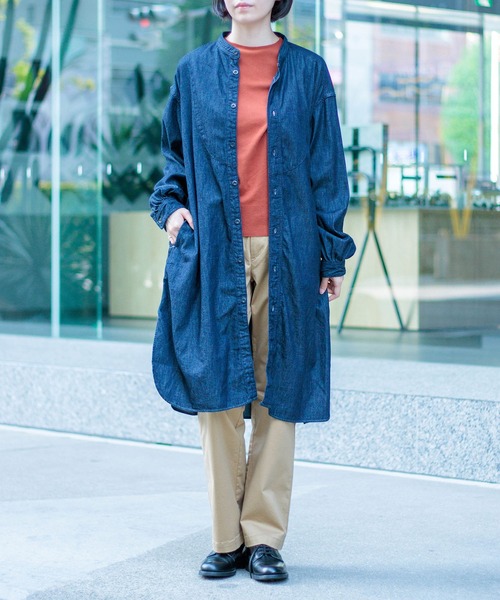 フラミンゴファーム　デニムロングシャツ flamingo firm (フラミンゴファーム) テンセルデニム バンド