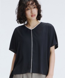 AOYAMA（アオヤマ）の「接触冷感で涼しい！半袖Vネックパイピング配色ブラウス（シャツ/ブラウス）」