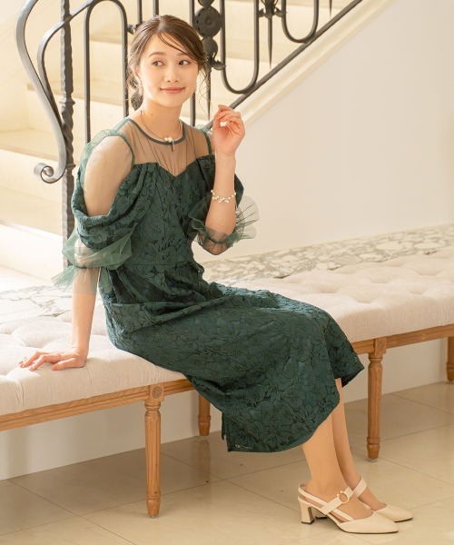 Jolie et Jolie(ジョリーエジョリー)の「総レースドレープスリーブワンピースドレス(ドレス・レディース・グリーン/ネイビー・M/L/LL/3L)」の7枚目の写真