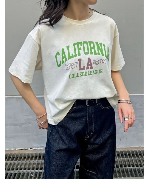 Re:EDIT（リエディ）の「綿天竺CaliforniaロゴＴシャツ（Tシャツ/カットソー・レディース・チャコール/ホワイト/ベージュ・FREE）」の3枚目の写真
