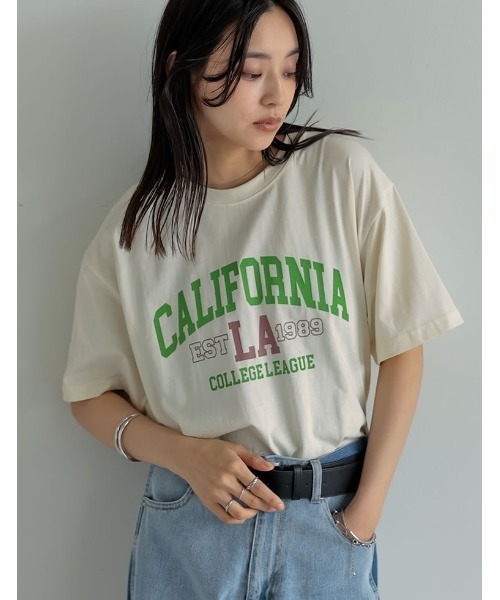 Re:EDIT（リエディ）の「綿天竺CaliforniaロゴＴシャツ（Tシャツ/カットソー・レディース・チャコール/ホワイト/ベージュ・FREE）」の12枚目の写真