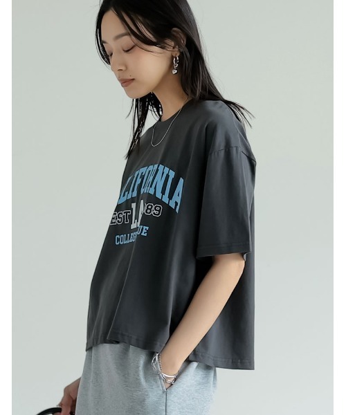 Re:EDIT（リエディ）の「綿天竺CaliforniaロゴＴシャツ（Tシャツ/カットソー・レディース・チャコール/ホワイト/ベージュ・FREE）」の10枚目の写真