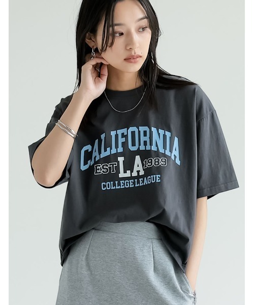 Re:EDIT（リエディ）の「綿天竺CaliforniaロゴＴシャツ（Tシャツ/カットソー・レディース・チャコール/ホワイト/ベージュ・FREE）」の9枚目の写真