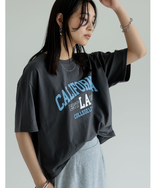 Re:EDIT（リエディ）の「綿天竺CaliforniaロゴＴシャツ（Tシャツ/カットソー・レディース・チャコール/ホワイト/ベージュ・FREE）」の7枚目の写真
