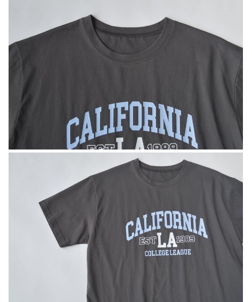 Re:EDIT（リエディ）の「綿天竺CaliforniaロゴＴシャツ（Tシャツ/カットソー・レディース・チャコール/ホワイト/ベージュ・FREE）」の6枚目の写真