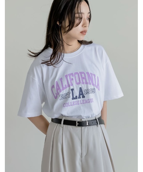 Re:EDIT（リエディ）の「綿天竺CaliforniaロゴＴシャツ（Tシャツ/カットソー・レディース・チャコール/ホワイト/ベージュ・FREE）」の20枚目の写真