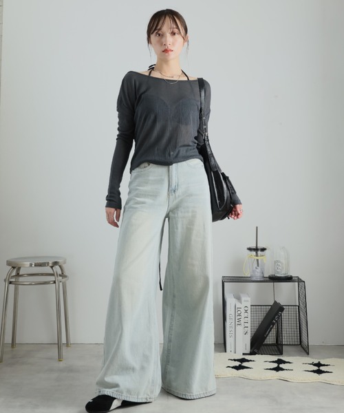Ulysses(ユリシス)の「シアーバックデザインロングスリーブカットソー(Tシャツ/カットソー・レディース・ホワイト/ブラック/ブルー/グレー・F)」の6枚目の写真
