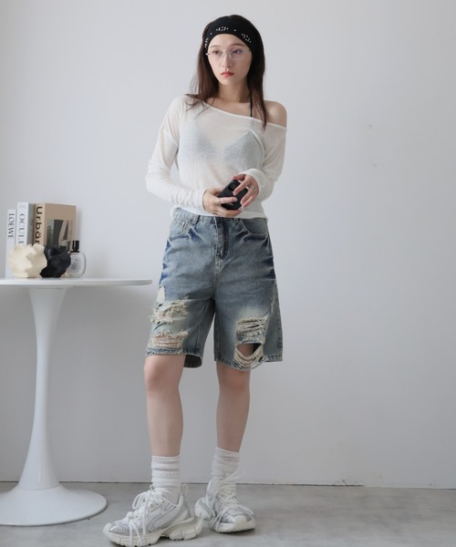 Ulysses(ユリシス)の「シアーバックデザインロングスリーブカットソー(Tシャツ/カットソー・レディース・ホワイト/ブラック/ブルー/グレー・F)」の7枚目の写真