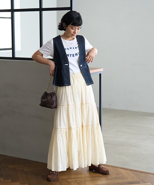 新品 ハシゴレース ティアードスカート 白 黒 DearMyLove スカート ハシゴレースティアードスカート