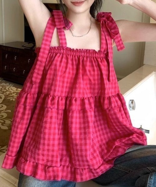 NANEA(ナネア)の「ショルダーリボンティアードチュニック(シャツ/ブラウス・レディース・ホワイト/ピンク・SMALL/MEDIUM/LARGE)」の2枚目の写真