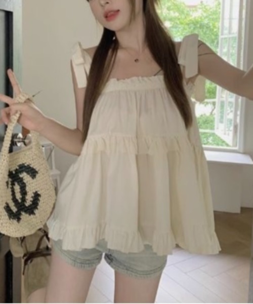 NANEA(ナネア)の「ショルダーリボンティアードチュニック(シャツ/ブラウス・レディース・ホワイト/ピンク・SMALL/MEDIUM/LARGE)」の4枚目の写真