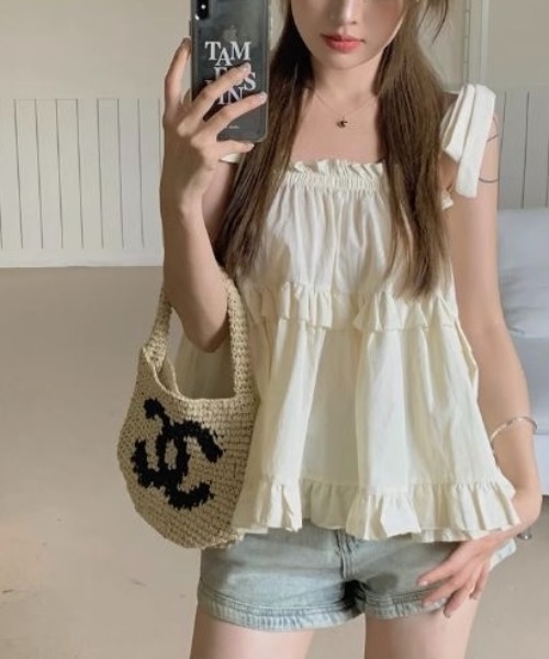 NANEA(ナネア)の「ショルダーリボンティアードチュニック(シャツ/ブラウス・レディース・ホワイト/ピンク・SMALL/MEDIUM/LARGE)」の5枚目の写真